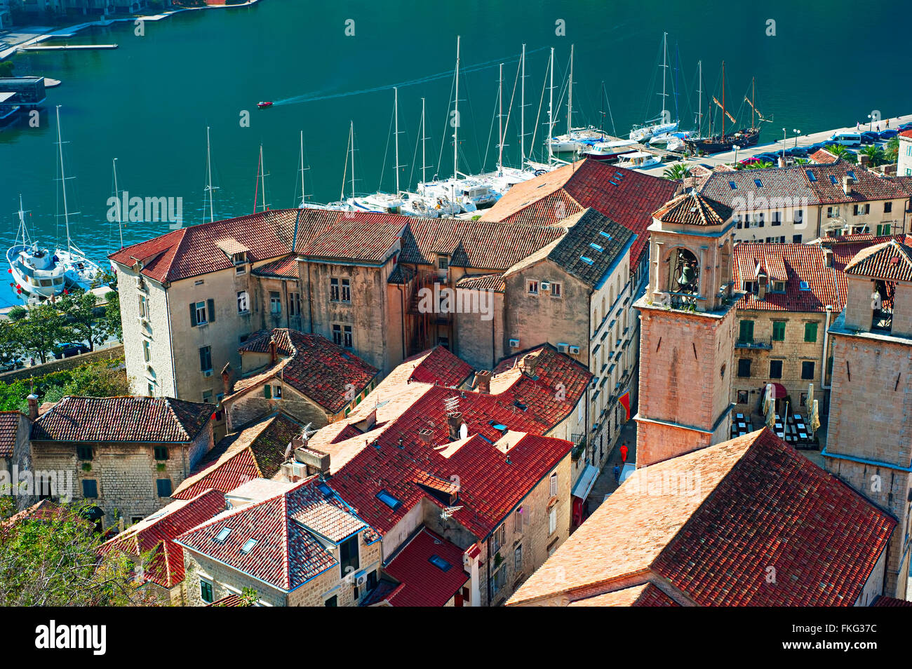 Aerial view of Old Town of Kotor, Montenegro - UNESCO World Heritage Sight Stock Photo