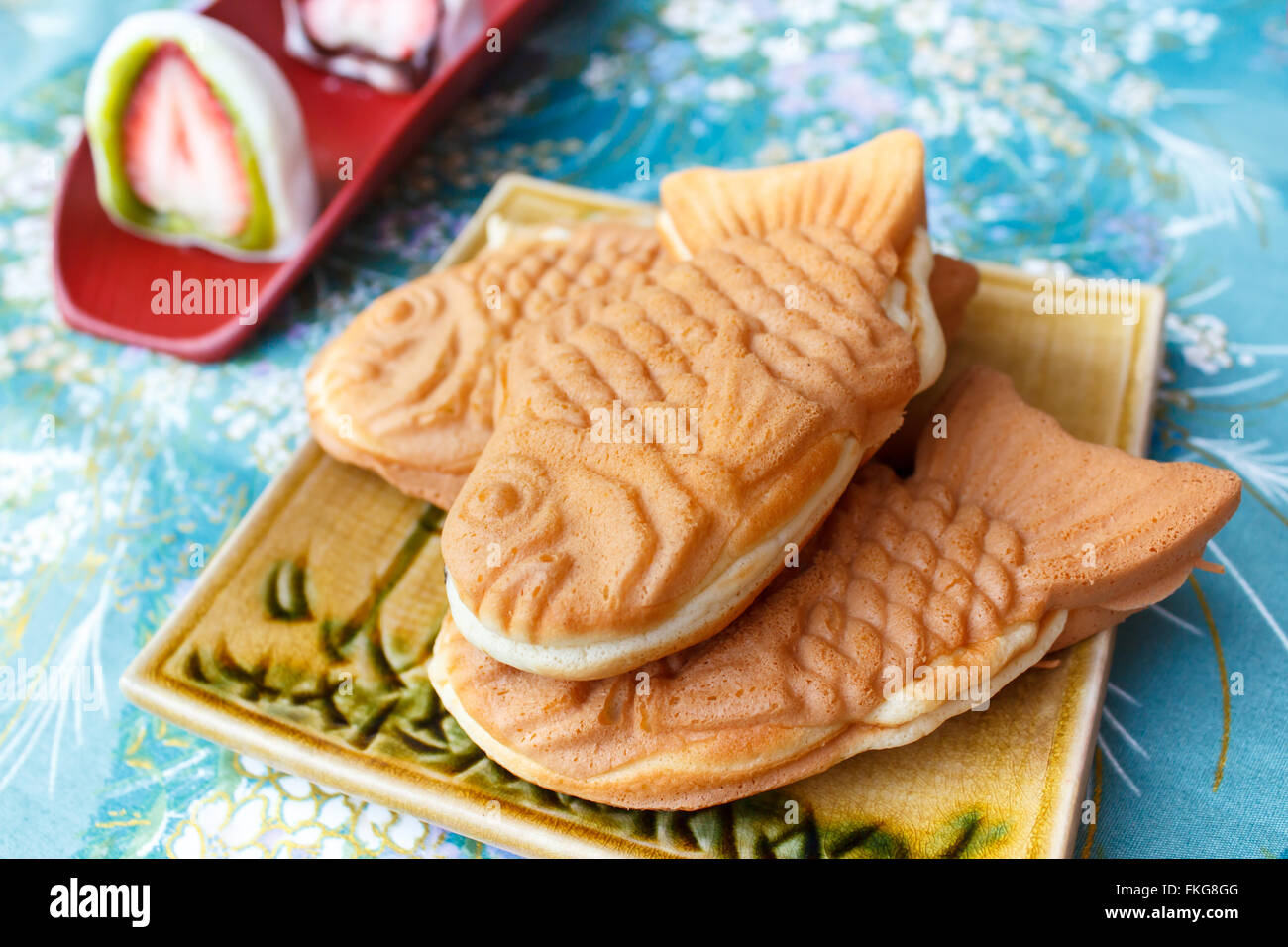 Taiyaki Of Japanese Traditional Baked Sweets Fish shaped Cake Stock 