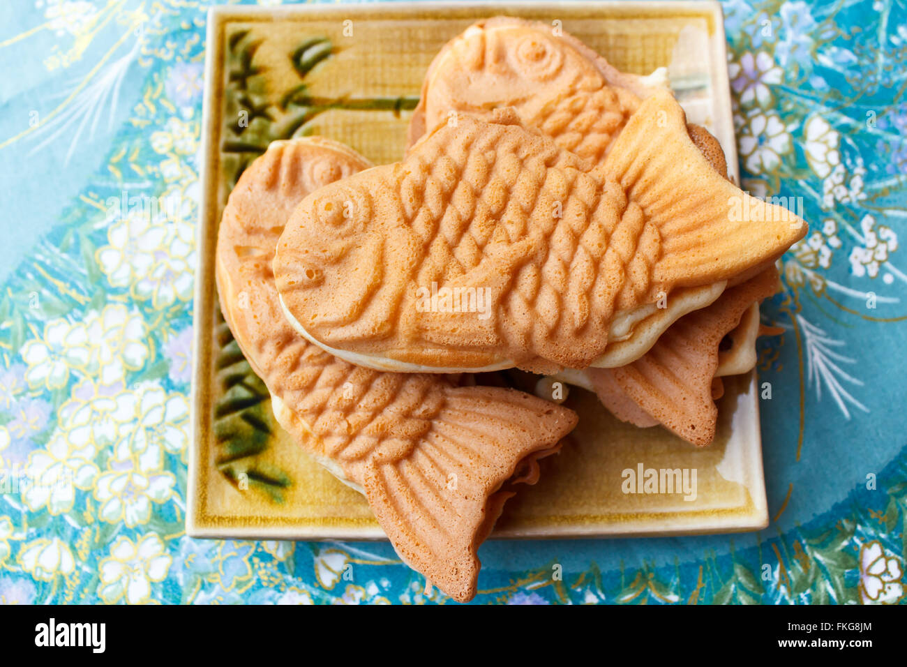 Taiyaki Of Japanese Traditional Baked Sweets Fish shaped Cake Stock 
