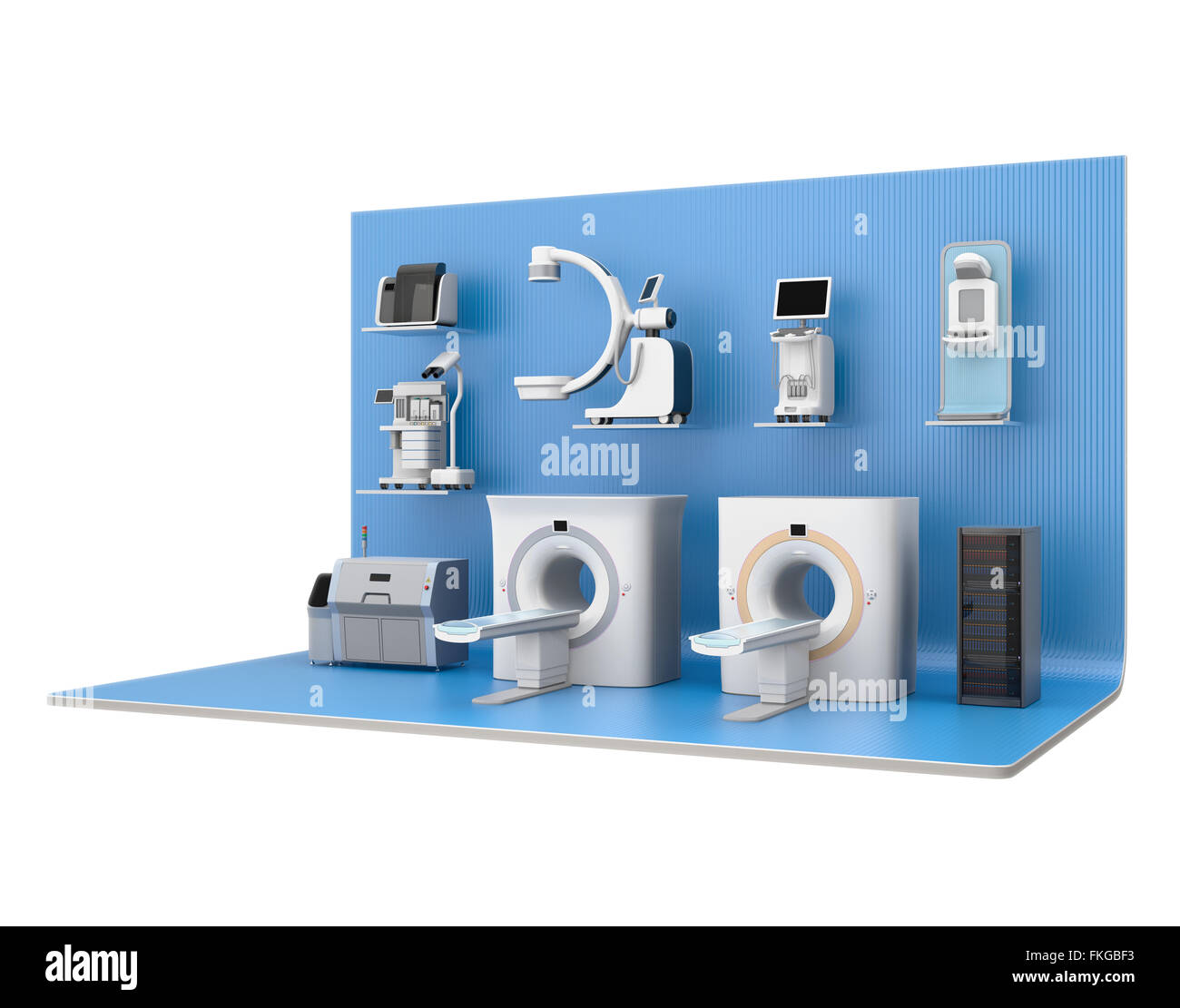 Medical imaging system on blue exhibition stage. Concept for medical digital work flow solution Stock Photo