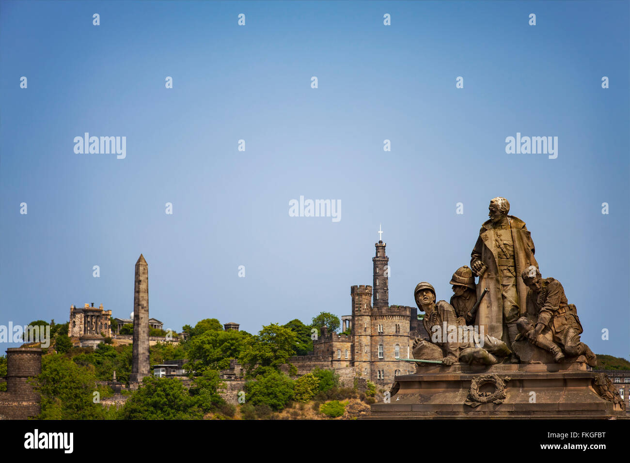 Image of a war memorial overlooking the city of Edinburgh, Scotland. Stock Photo