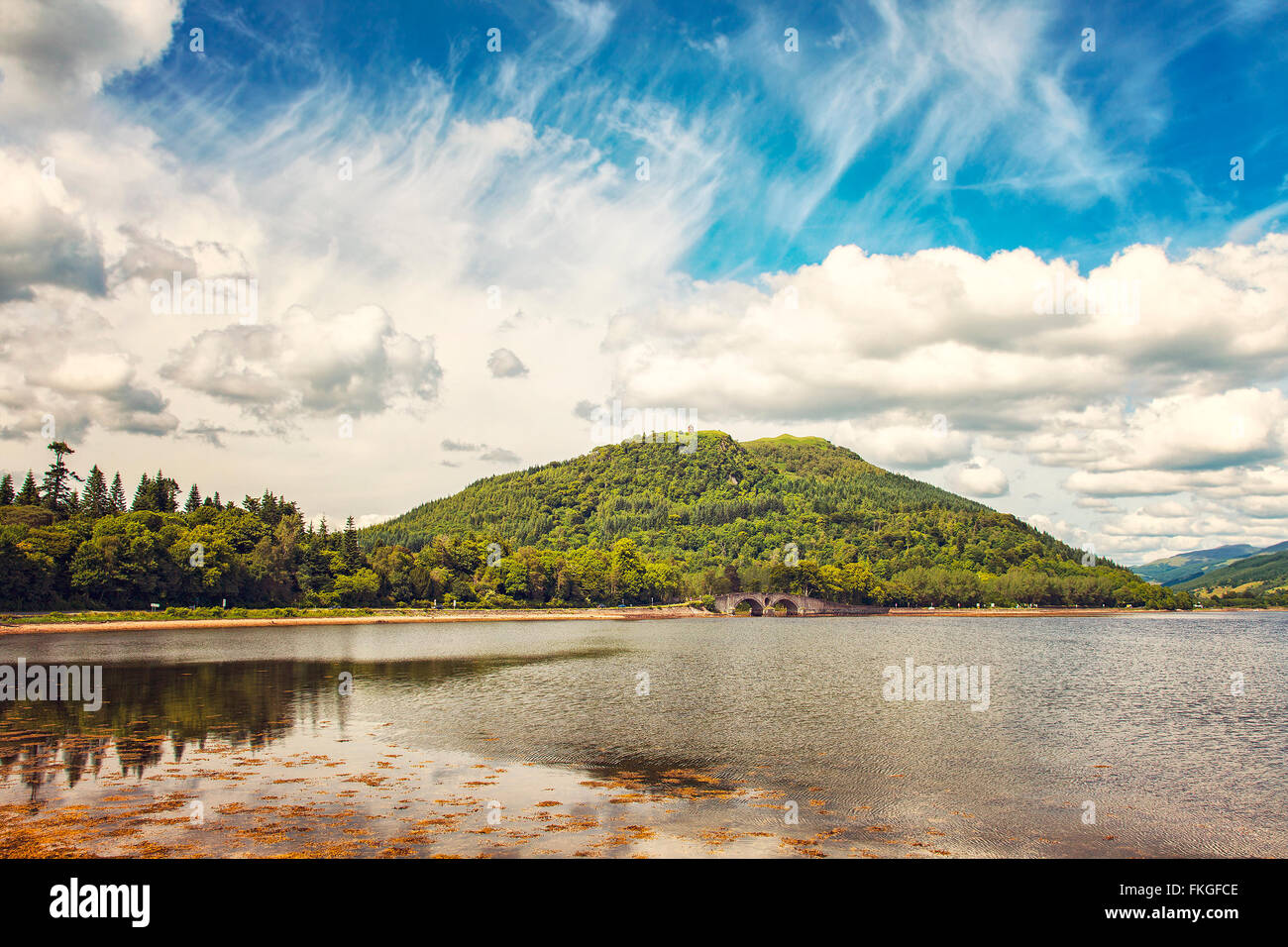 Image of Loch (lake) Fyne in the Scottish highlands, view from the village of Inveraray. Stock Photo