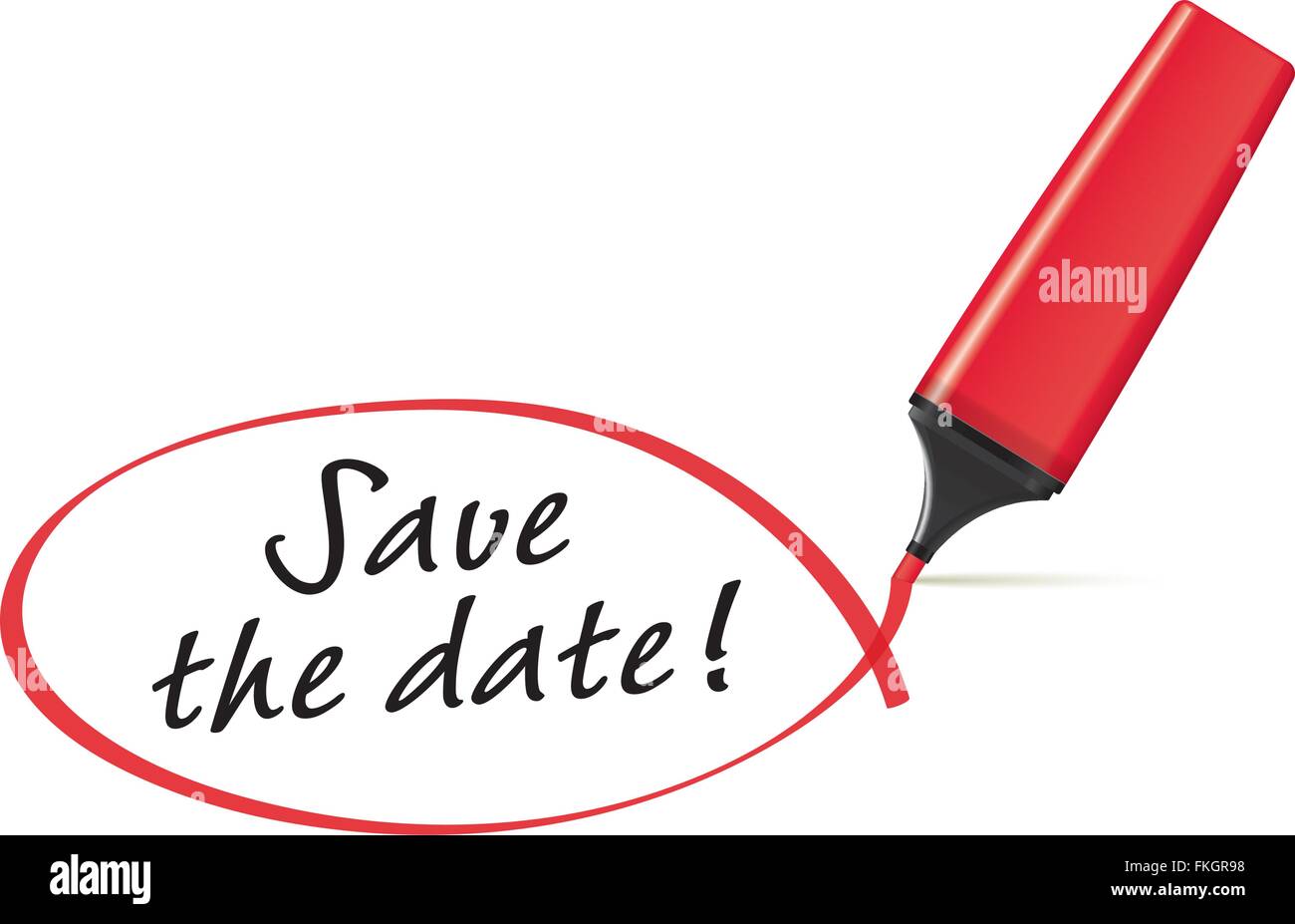 Red highlighter drawing squiggle around the words "Save the date" Stock Vector