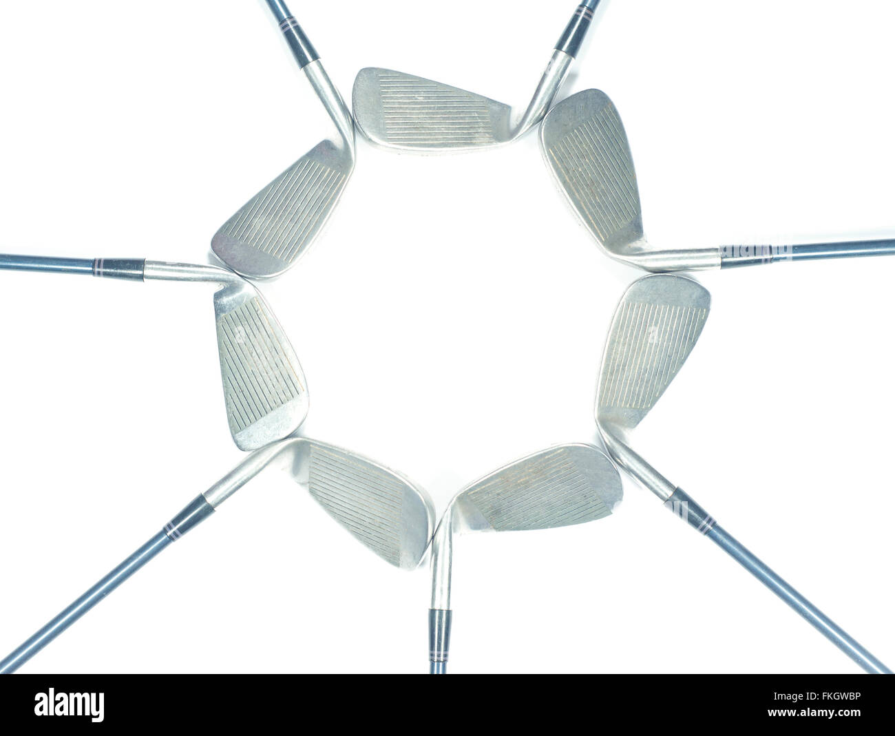 Iron set golf clubs isolated on white background Stock Photo Alamy
