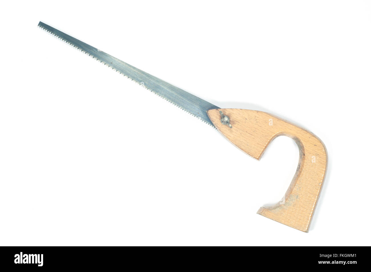 Handsaw, wood cutting tool for carpenter isolated on white background. Stock Photo