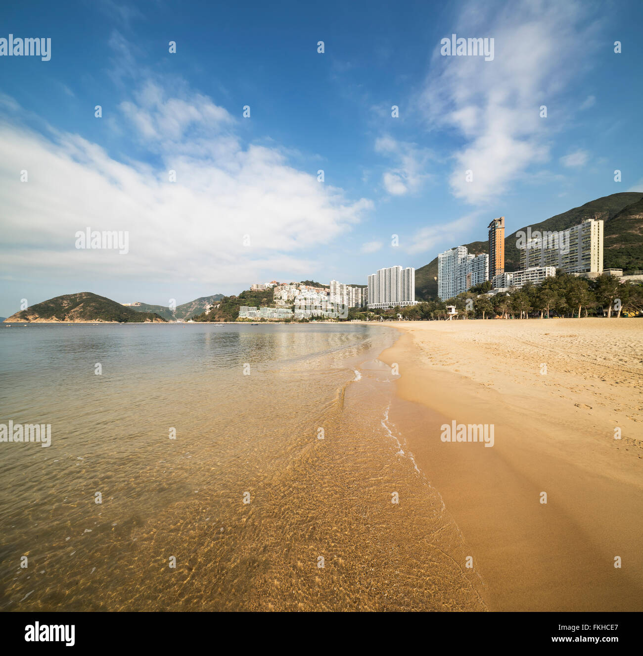 Beach and luxury skyscrapers at Repulse Bay, in Hong Kong, China Stock Photo