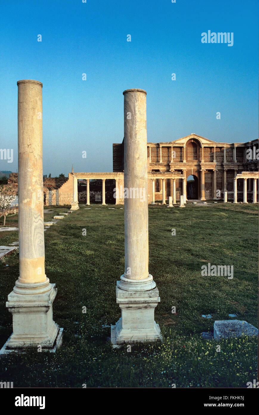 Ancient Greek Gymnasium and Columns at Sardis, Turkey Stock Photo