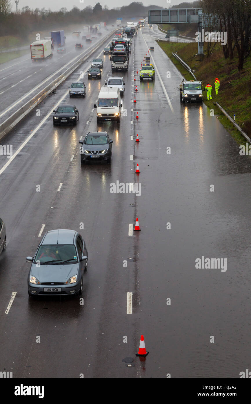 Northampton, 9th March 2016. U.K. Weather, M1 motorway floods at