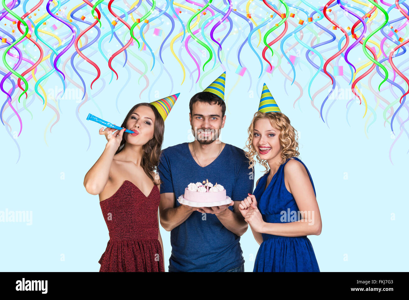 People with cake celebrate happy birthday Stock Photo