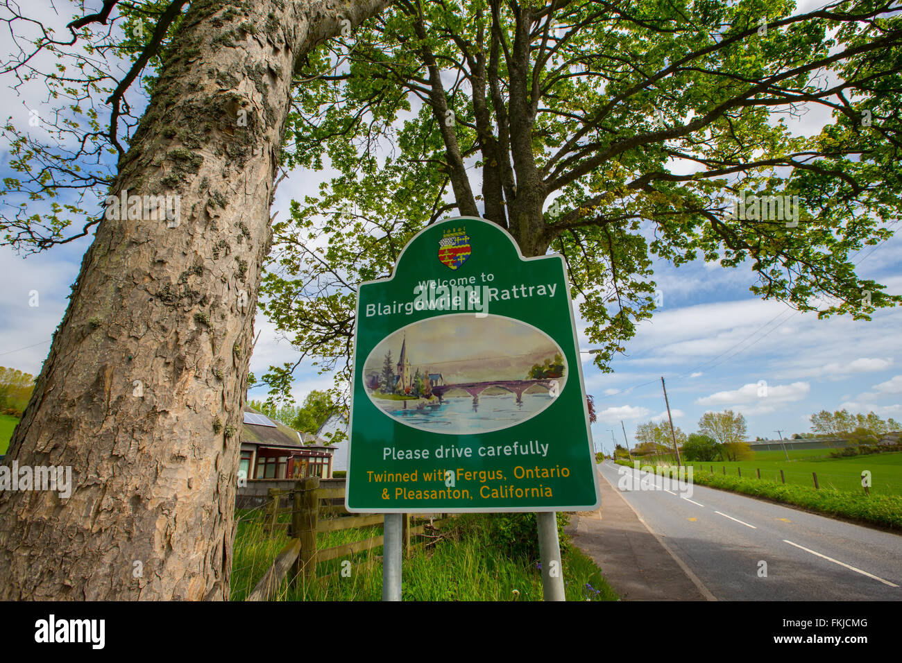 Sign saying welcome to Blairgowrie and Rattray in the town of Blairgowrie, Perthshire, Scotland, UK Stock Photo