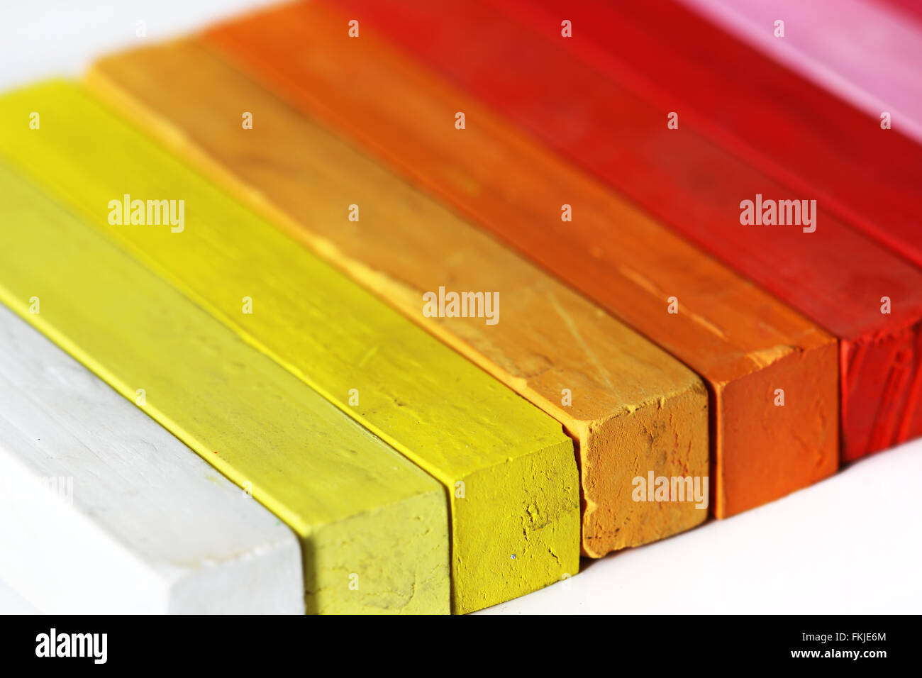 Color range - macro - detail of the colored pastels - range of warm colors Stock Photo