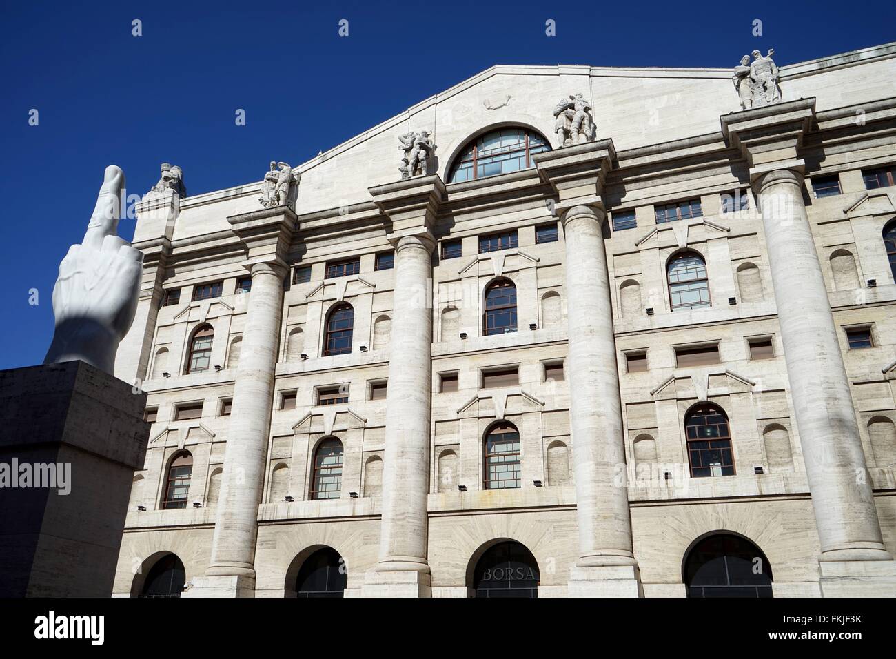 Italy: Italy's main stock exchange 'Borsa Italiana' in Milan - with statue  by Maurizio Cattelan in the foreground. Photo from 03. March 2016 Stock  Photo - Alamy