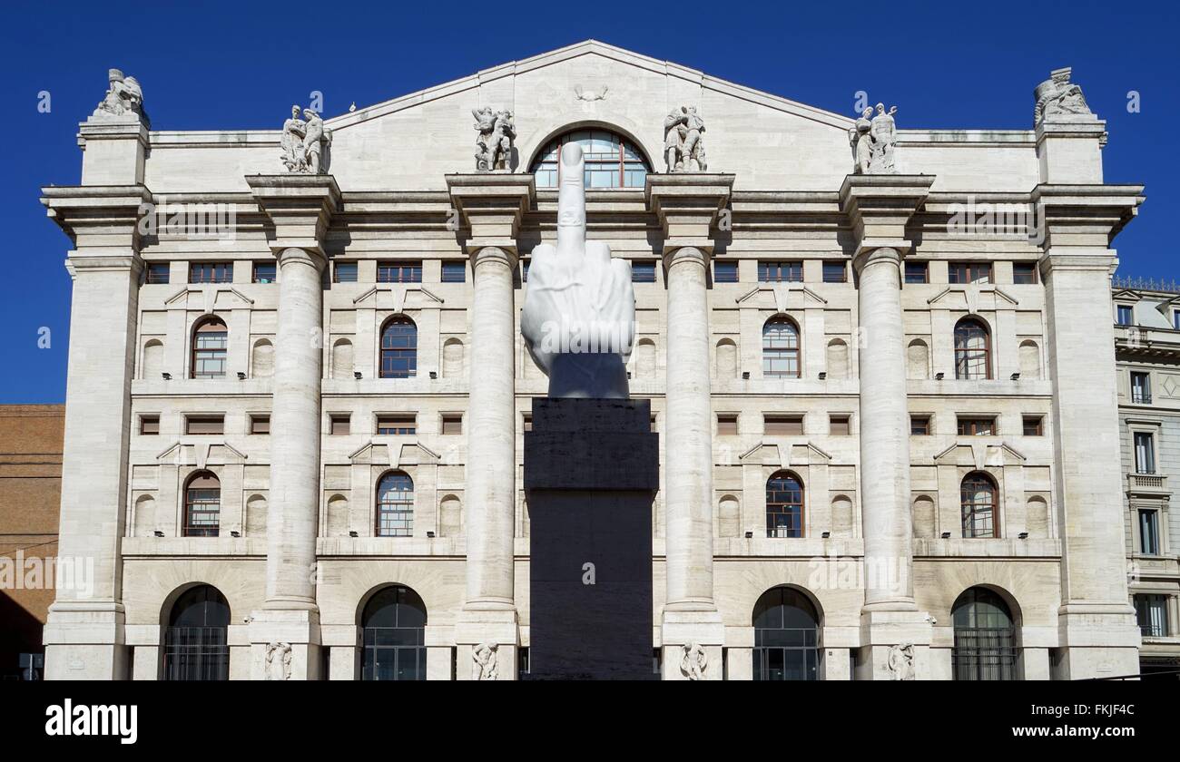 Italy: Italy's main stock exchange 'Borsa Italiana' in Milan - with statue  by Maurizio Cattelan in the foreground. Photo from 03. March 2016 Stock  Photo - Alamy