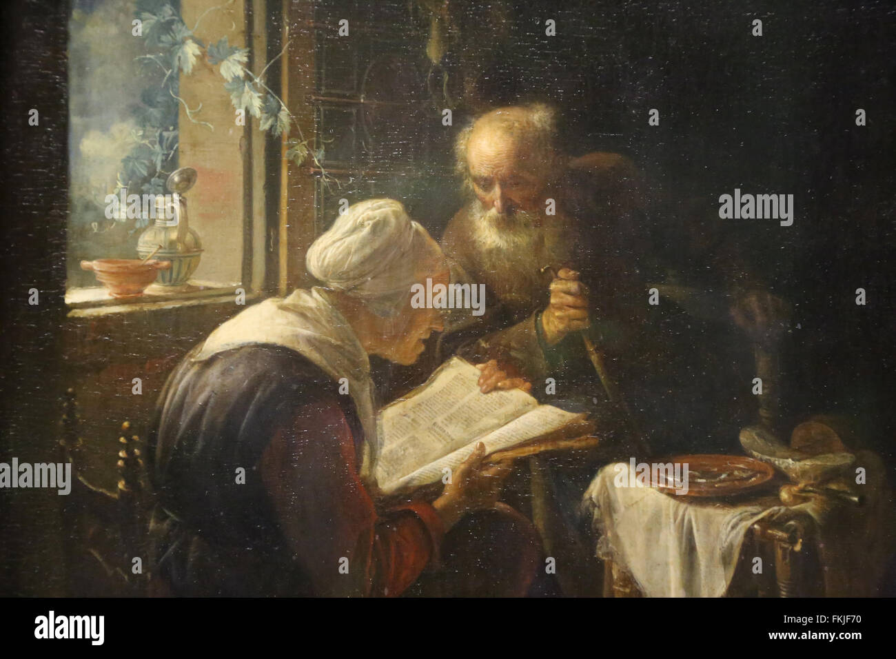 Gerad Dou (1613-1675). Dutch painter. Reading the Bible, 1645. Louvre Museum. Paris. France. Stock Photo