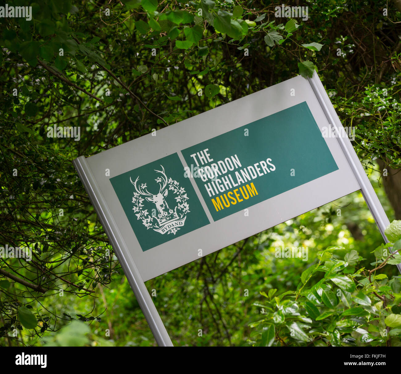 Sign for the Gordon Highlanders museum in Aberdeen city, Scotland, UK Stock Photo
