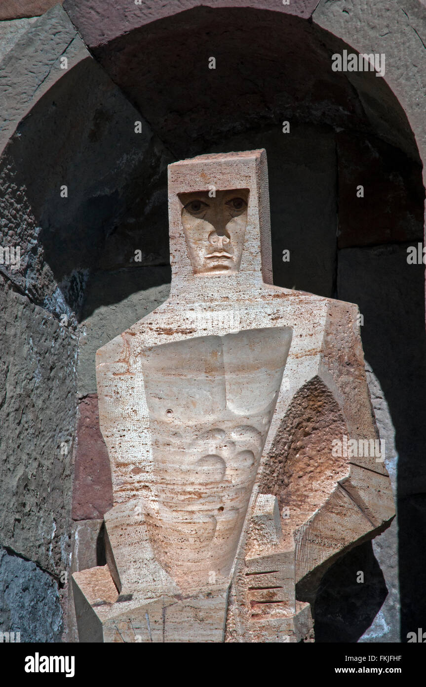 close up statue of sant jordi saint george by joseph maria subirachs montserrat monastery Stock Photo