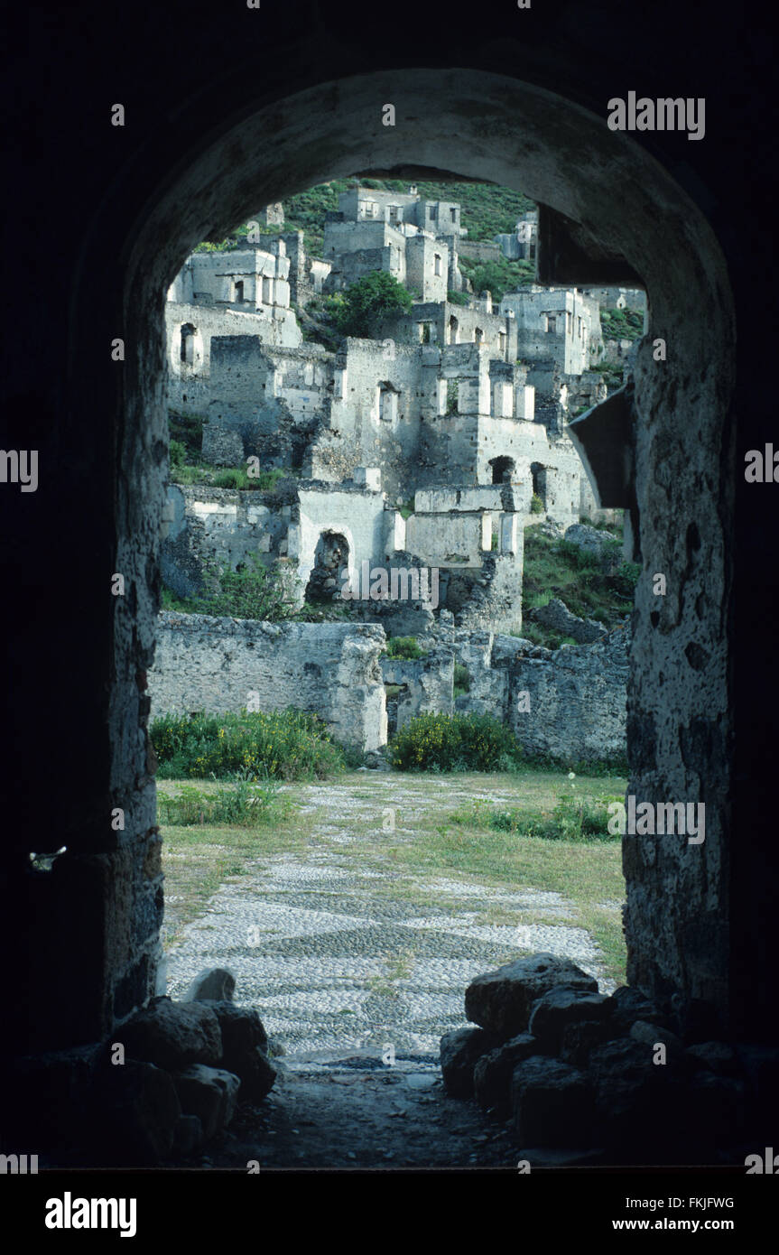 View Through Archway of the Ruined Former Greek Village of Kaya near Fethiye Turkey Stock Photo