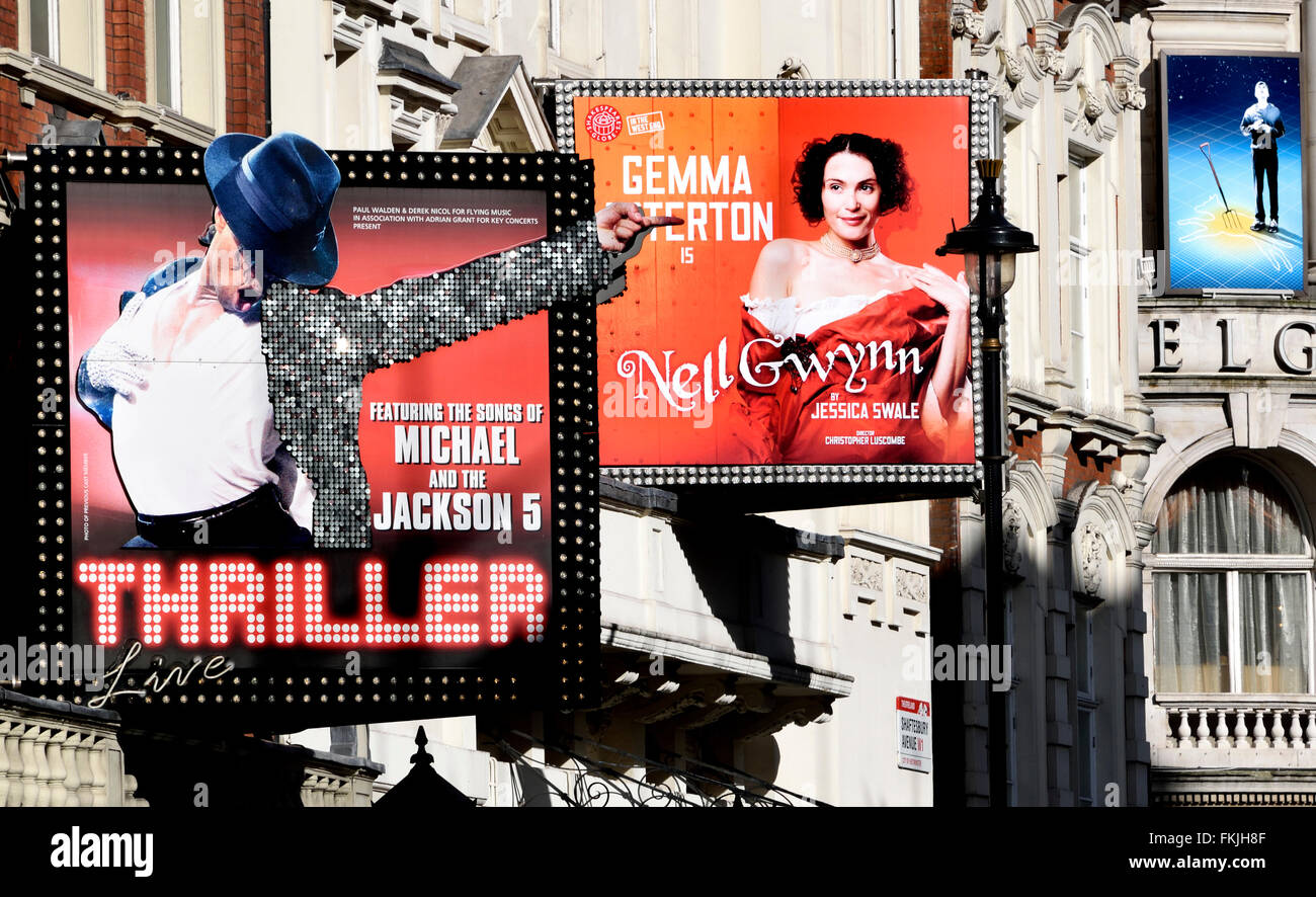 London, England, UK. Theatres on Shaftesbury Avenue - Thriller (Lyric Theatre); Nell Gwynn (Apollo) Curious Incident of the Dog Stock Photo
