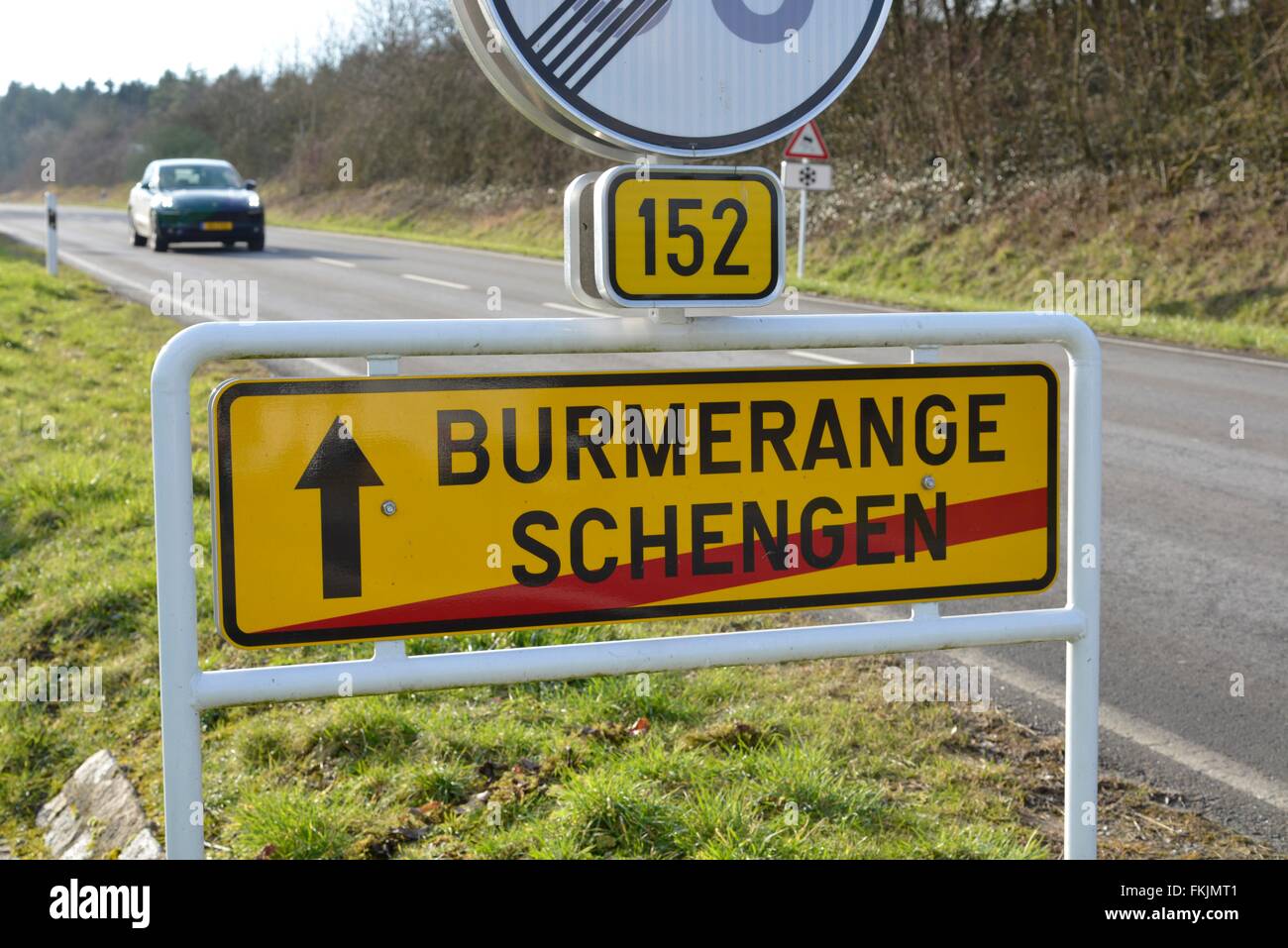 town sign Schengen, March 7, 2016. Stock Photo