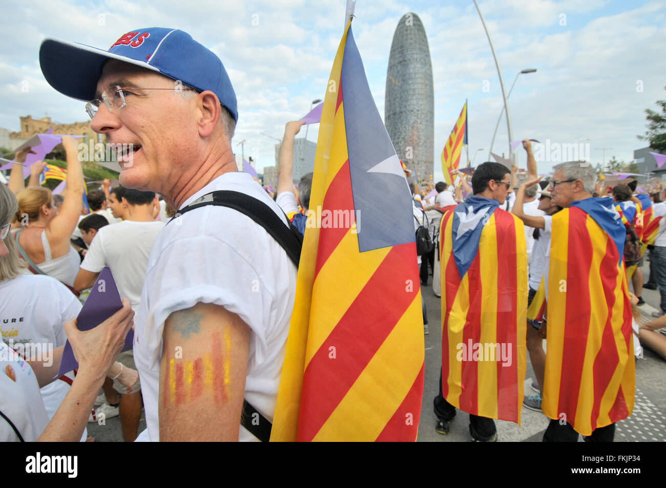 Political demonstration for the independence of Catalonia, September 11 2015, Barcelona, Catalonia, Spain. Stock Photo