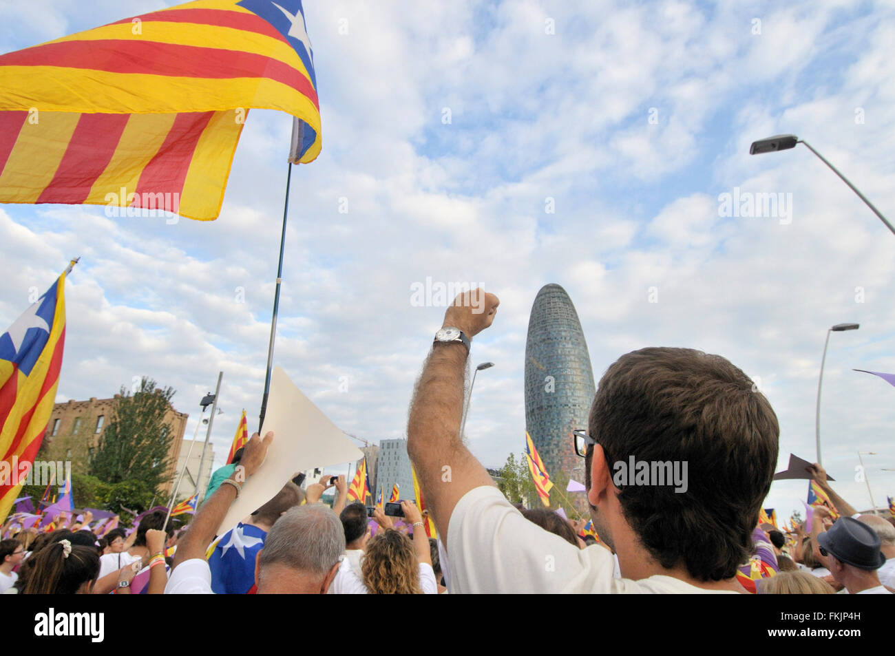 Political demonstration for the independence of Catalonia, September 11 2015, Barcelona, Catalonia, Spain. Stock Photo