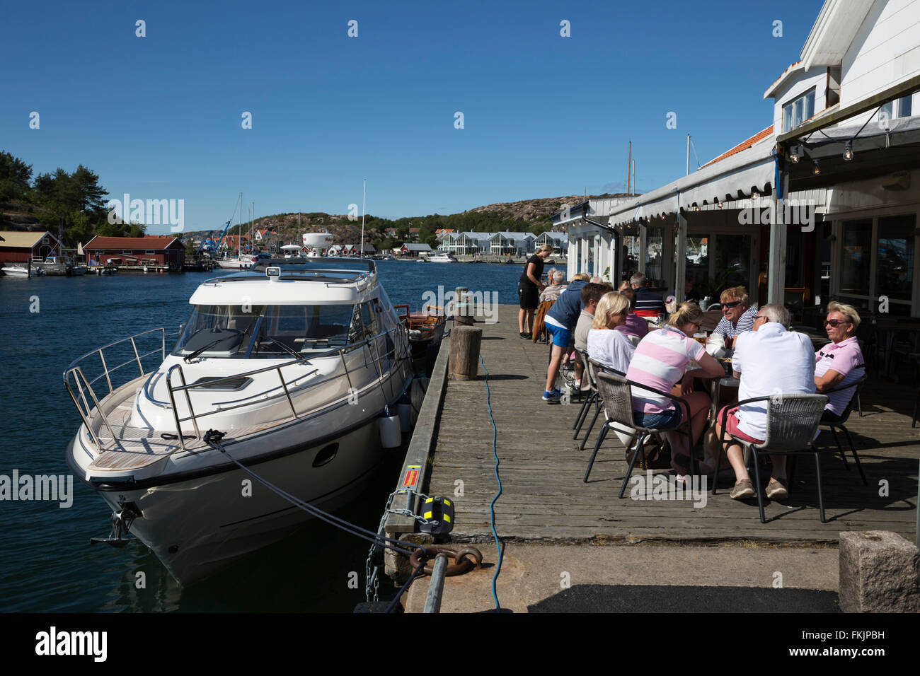Harbourside restaurant, Hamburgsund, Bohuslän Coast, Southwest Sweden, Sweden, Scandinavia, Europe Stock Photo
