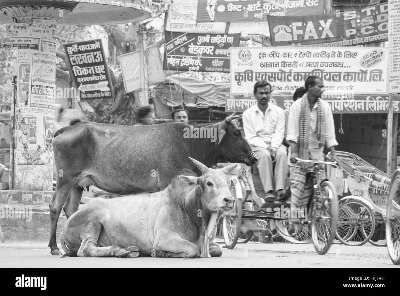 Rickshaws street varanasi rickshaw street scene india Black and White ...