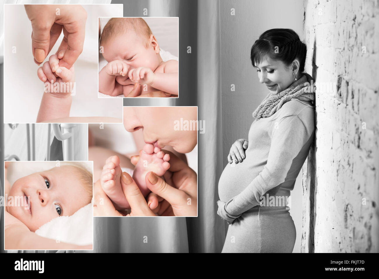 Baby collage and happy pregnant woman Stock Photo