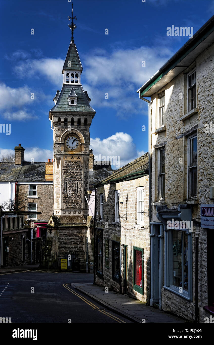 The clock Hay-on-Wye (Y Gelli Gandryll or Y Gelli in Welsh) or 'Hay', is a small market town in Powys, in Wales. Stock Photo