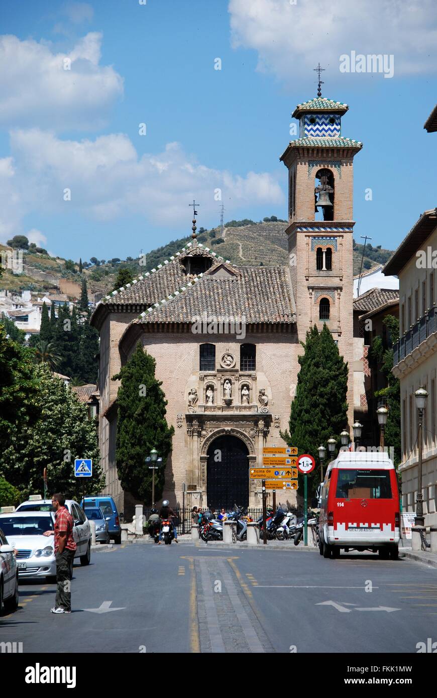 Santa Ana church in the La Plaza Nueva off the Carrera del Darro in the Albaicin, Granada, Granada Province, Andalusia, Spain. Stock Photo