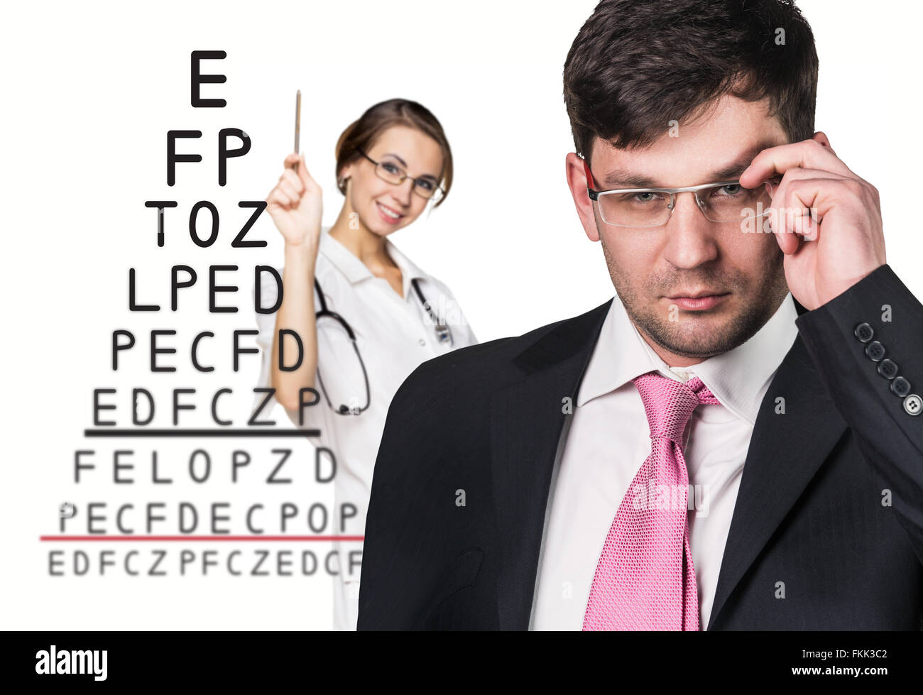 Man with glasses on eyesight test Stock Photo