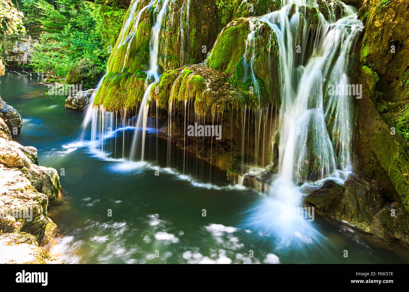 Spectacular Bigar waterfall in summer in Romania Stock Photo