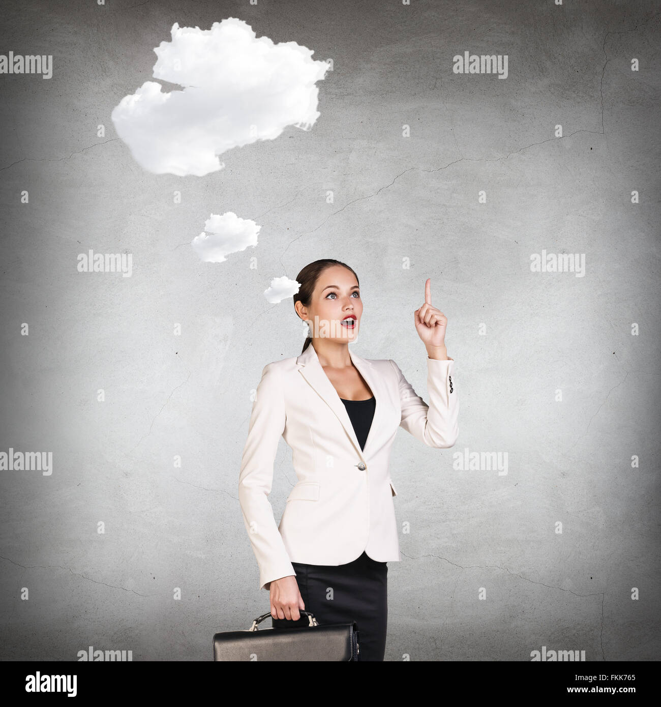 Business woman with white cloud Stock Photo