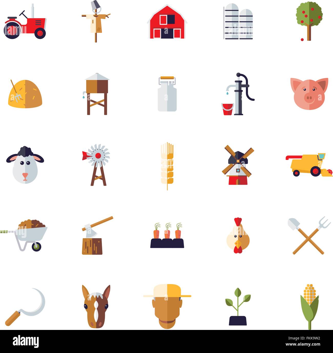 Flat design farm and agriculture vector icons on white background Stock ...