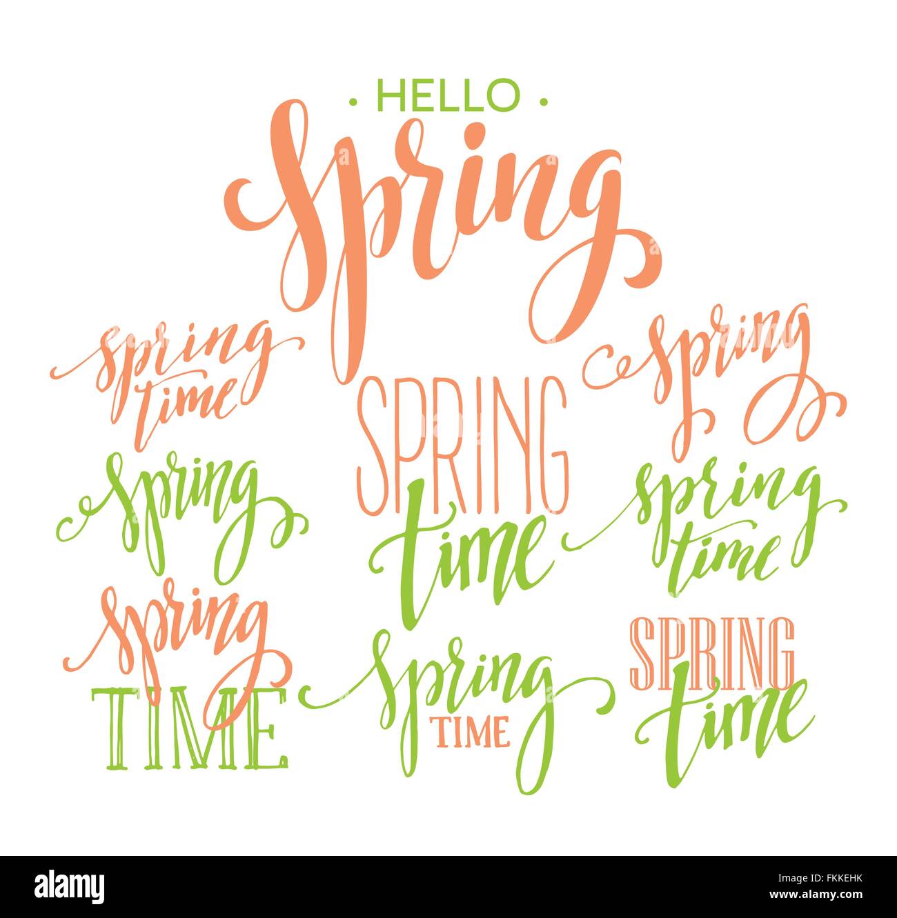 Spring Time, Hello Spring lettering set. Vector illustration Stock Vector