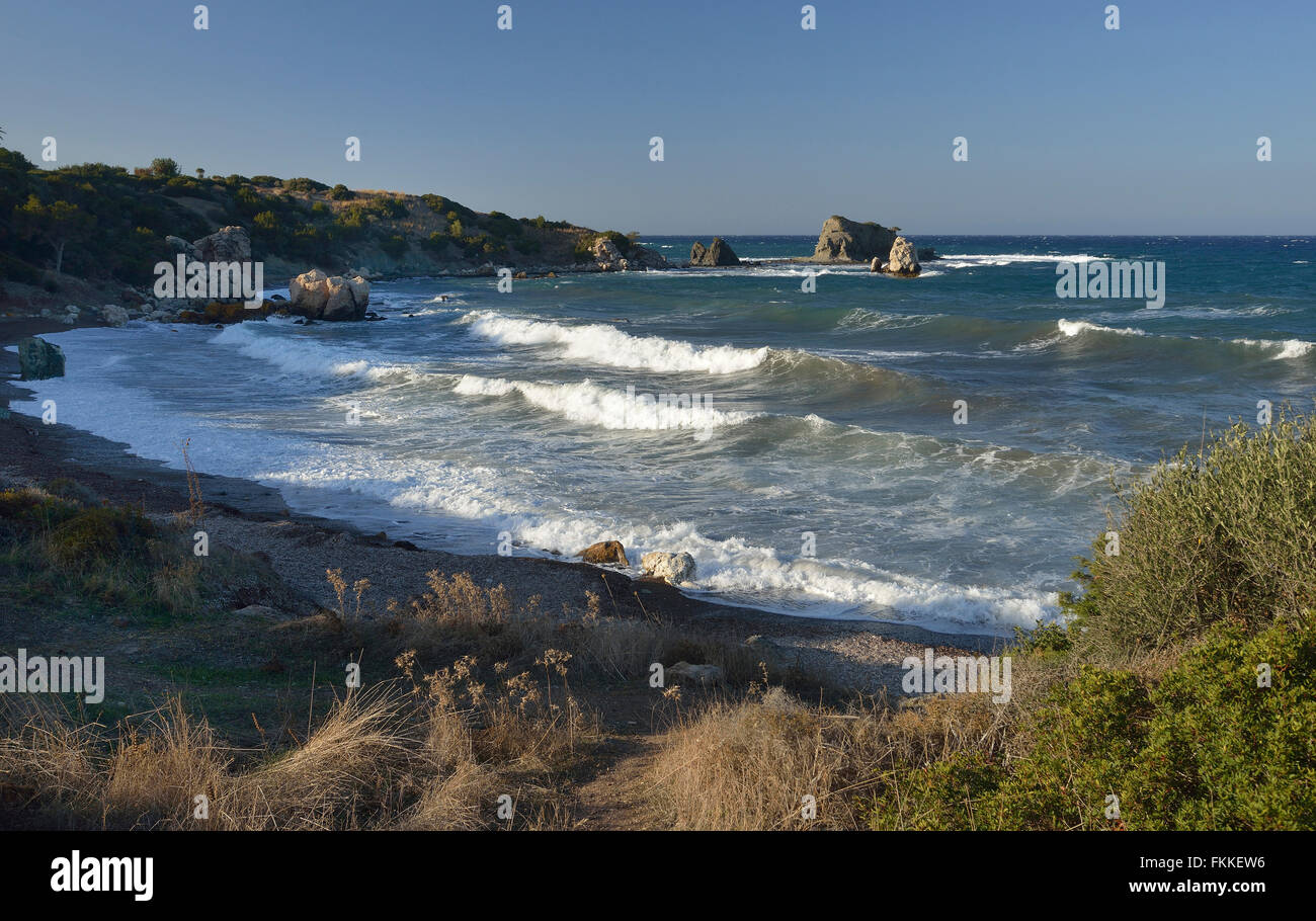 Surf on Beach, North Coast of Akamas Peninsula, Cyprus Stock Photo