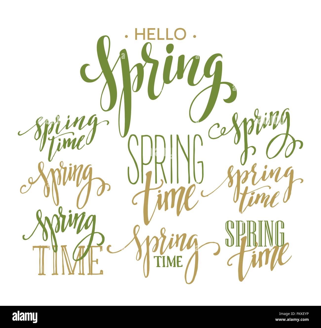 Spring Time, Hello Spring lettering set. Vector illustration Stock Vector