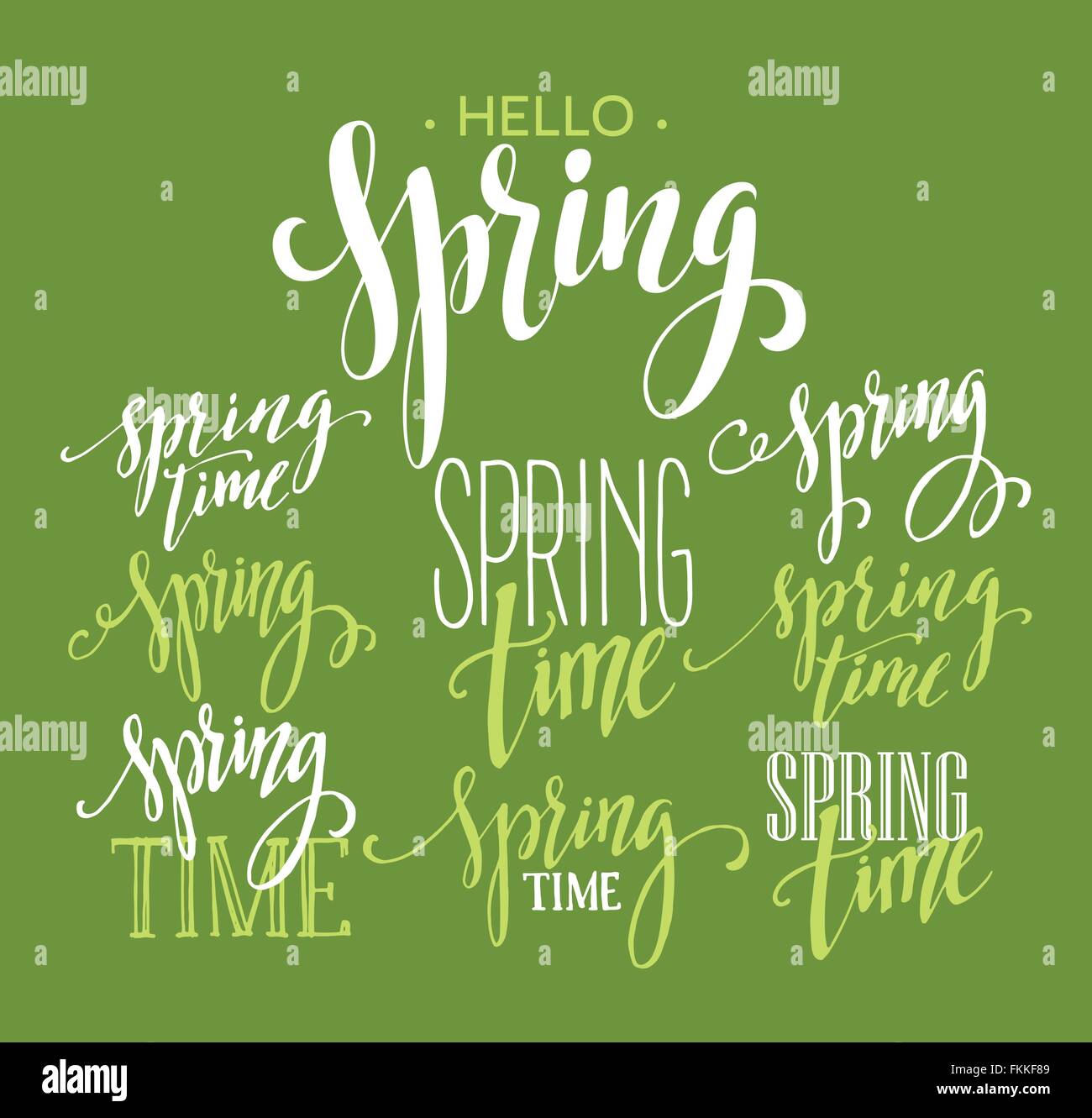Spring Time, Hello Spring lettering set. Vector illustration Stock Vector