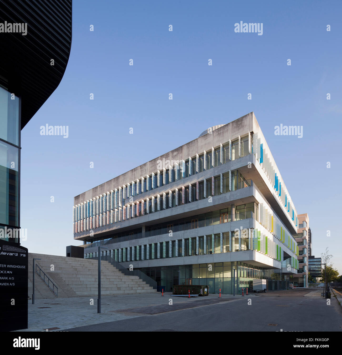 An exterior view of the Orestad College in Copenhagen, a modern building. Stock Photo