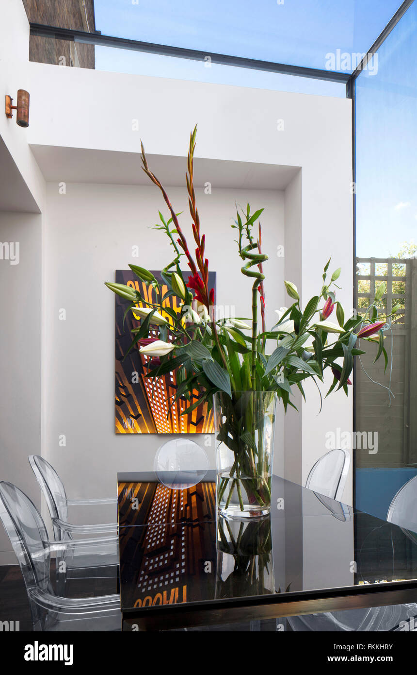 A view of a dining room in a modern building, a new build Stock Photo ...
