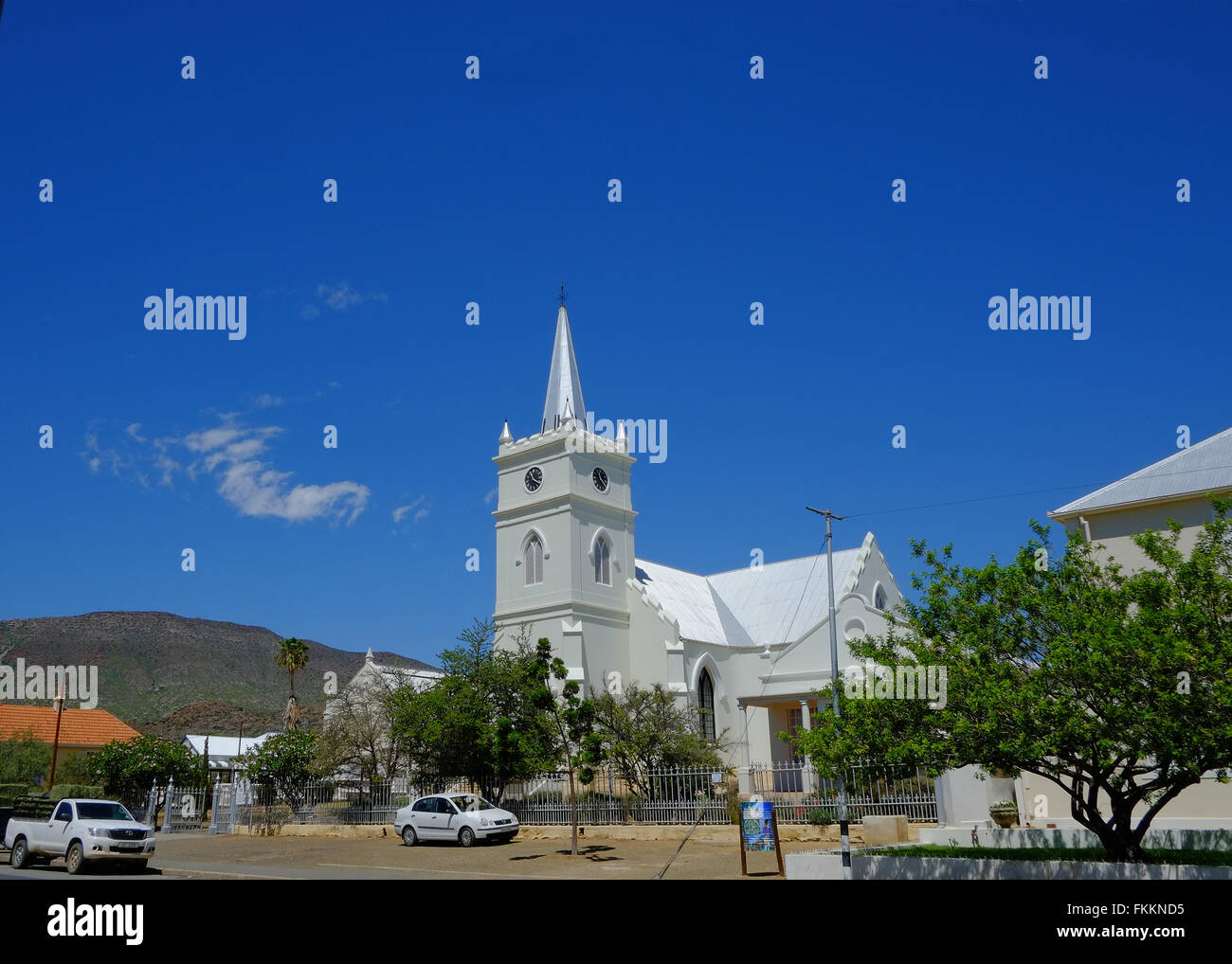 Church on the main street of Prince Albert, Karoo, South Africa Stock Photo