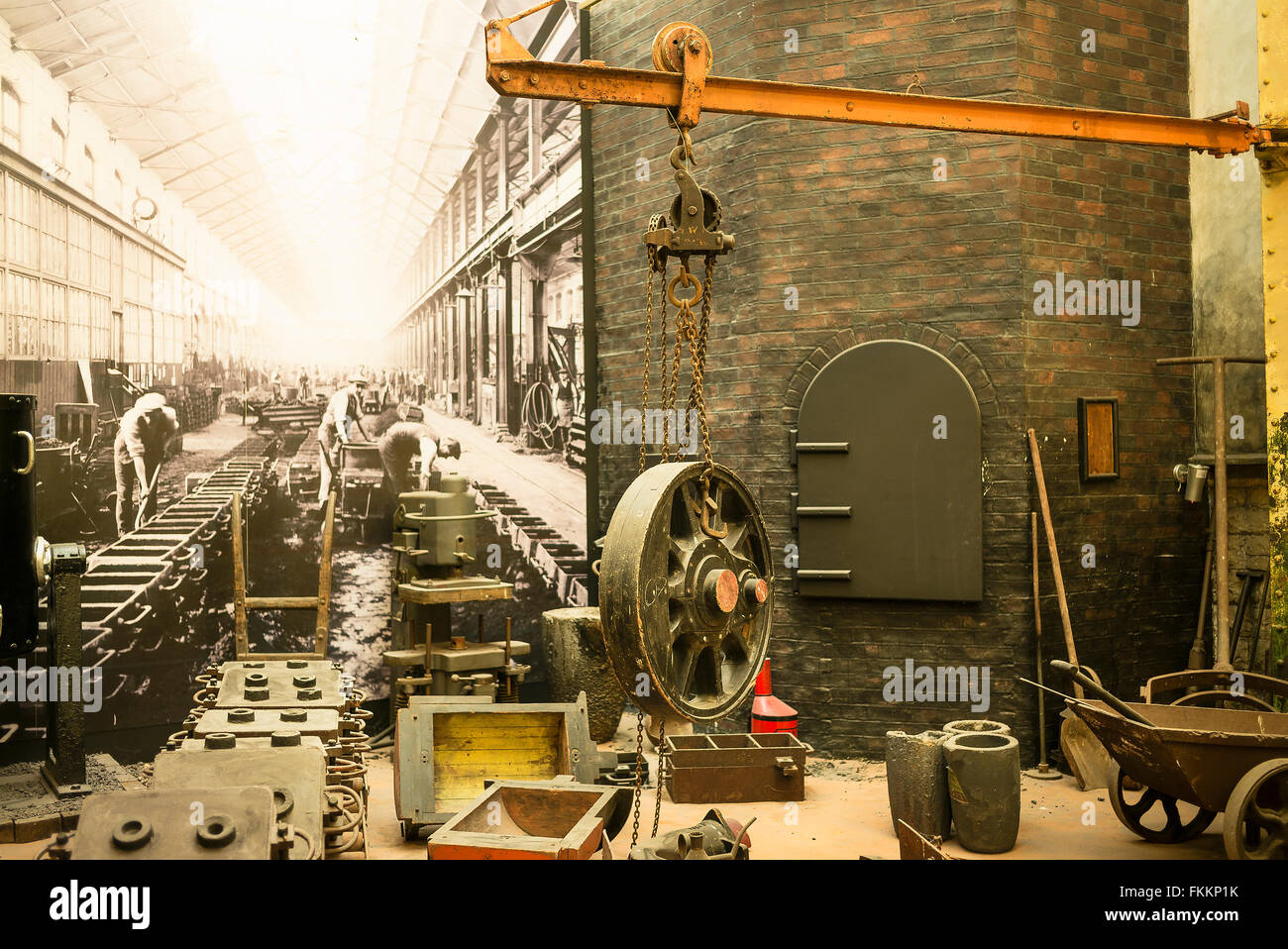 Industrial diarama in STEAM museum in Swindon UK showing historic forging of railway engineering products Stock Photo