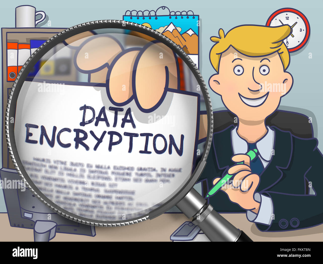 Data Encryption through Lens. Doodle Concept. Stock Photo
