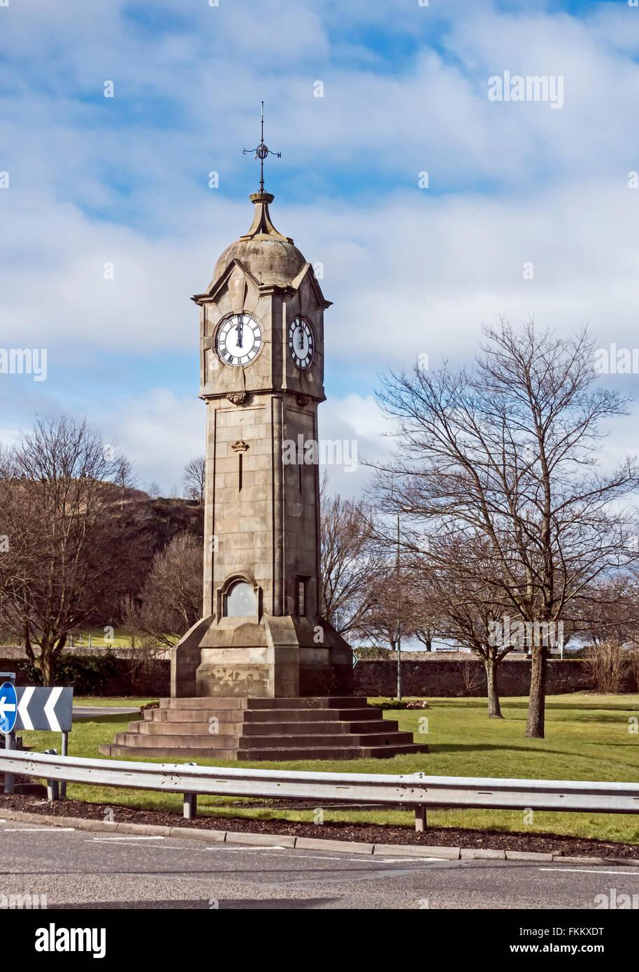The Bridge Clock at the Customs Roundabout Between Union Street and River Forth in Stirling Scotland Stock Photo