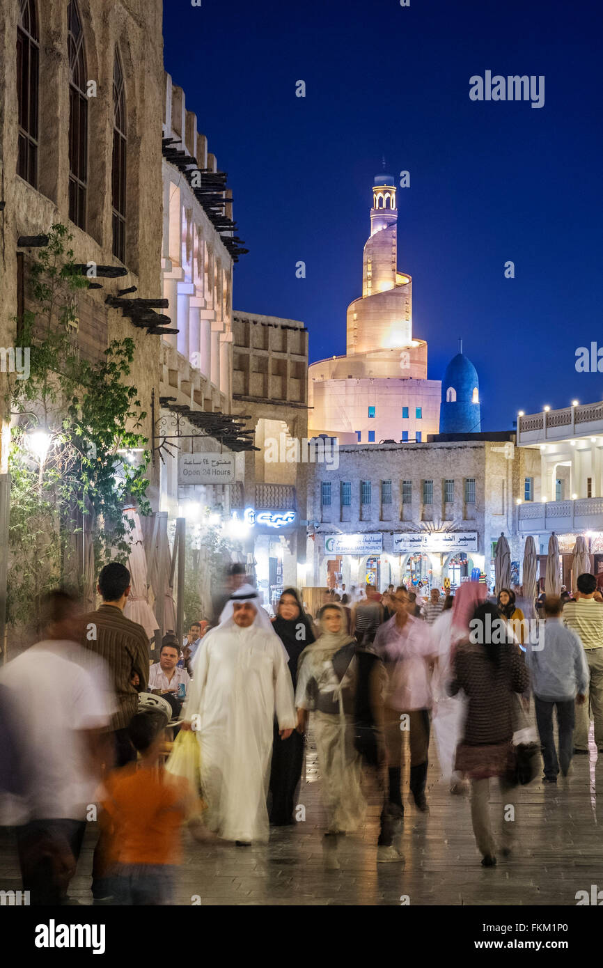 Night view of busy Souk Waqif market in Doha Qatar Stock Photo