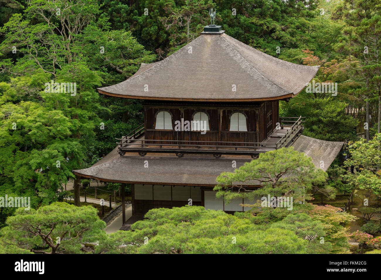 Top-view of Kannon-den, the two storied main structure of Ginkaku-Ji, Kyoto, Japan. Stock Photo