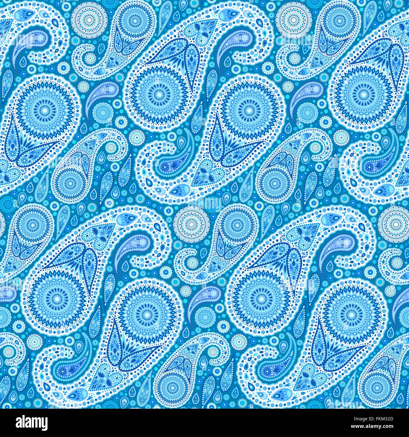 Intricate Blue Paisley Seamless Pattern Stock Vector