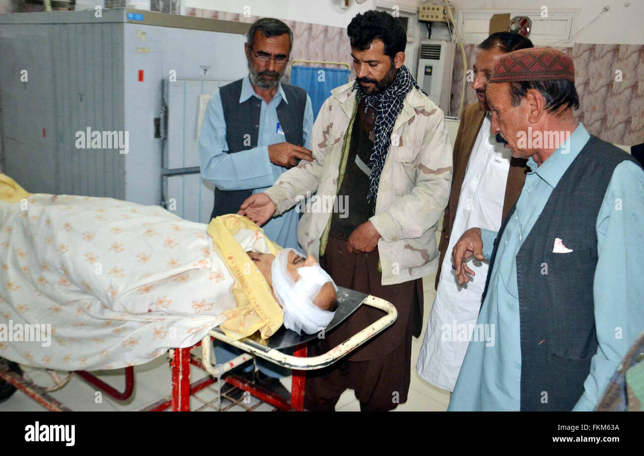 Dead body of custom police official that gunned down by unknown assailants at Nawa Killi area, being shifting to Civil Hospital in Quetta on Wednesday, March 09, 2016. Stock Photo