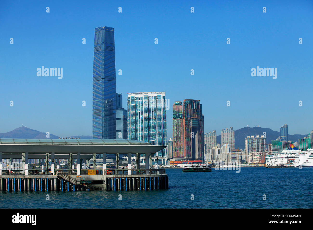 View of modern skyscrapers in downtown Hong Kong on sunset, China Stock ...