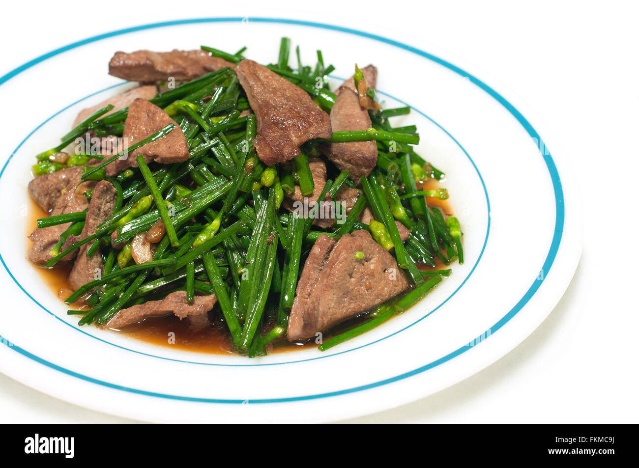 Stir-fried green Chinese chives with pork liver Stock Photo - Alamy